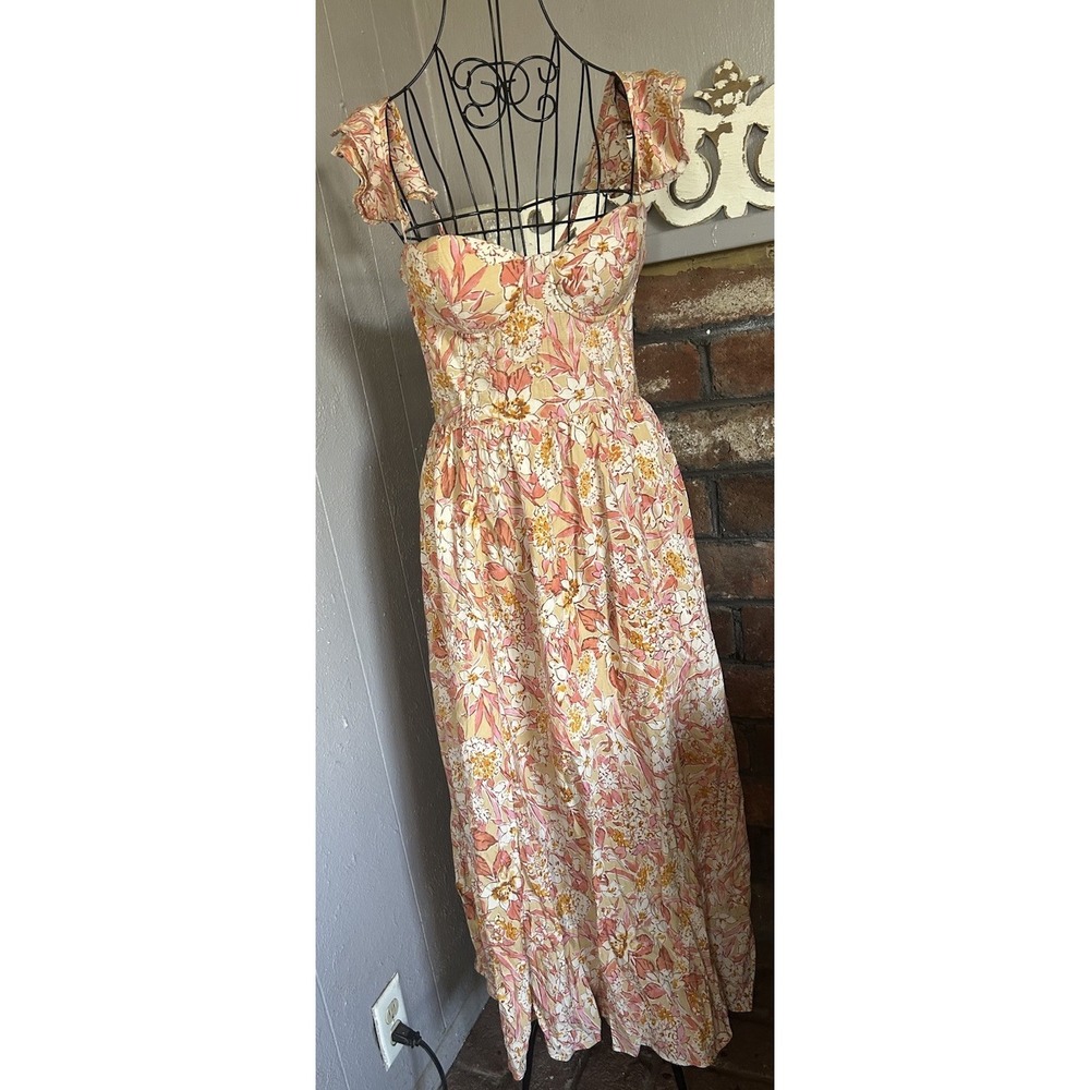 Dress Forum Los Angeles Women's Peach Floral Sleeveless Maxi Dress Size M Fairy